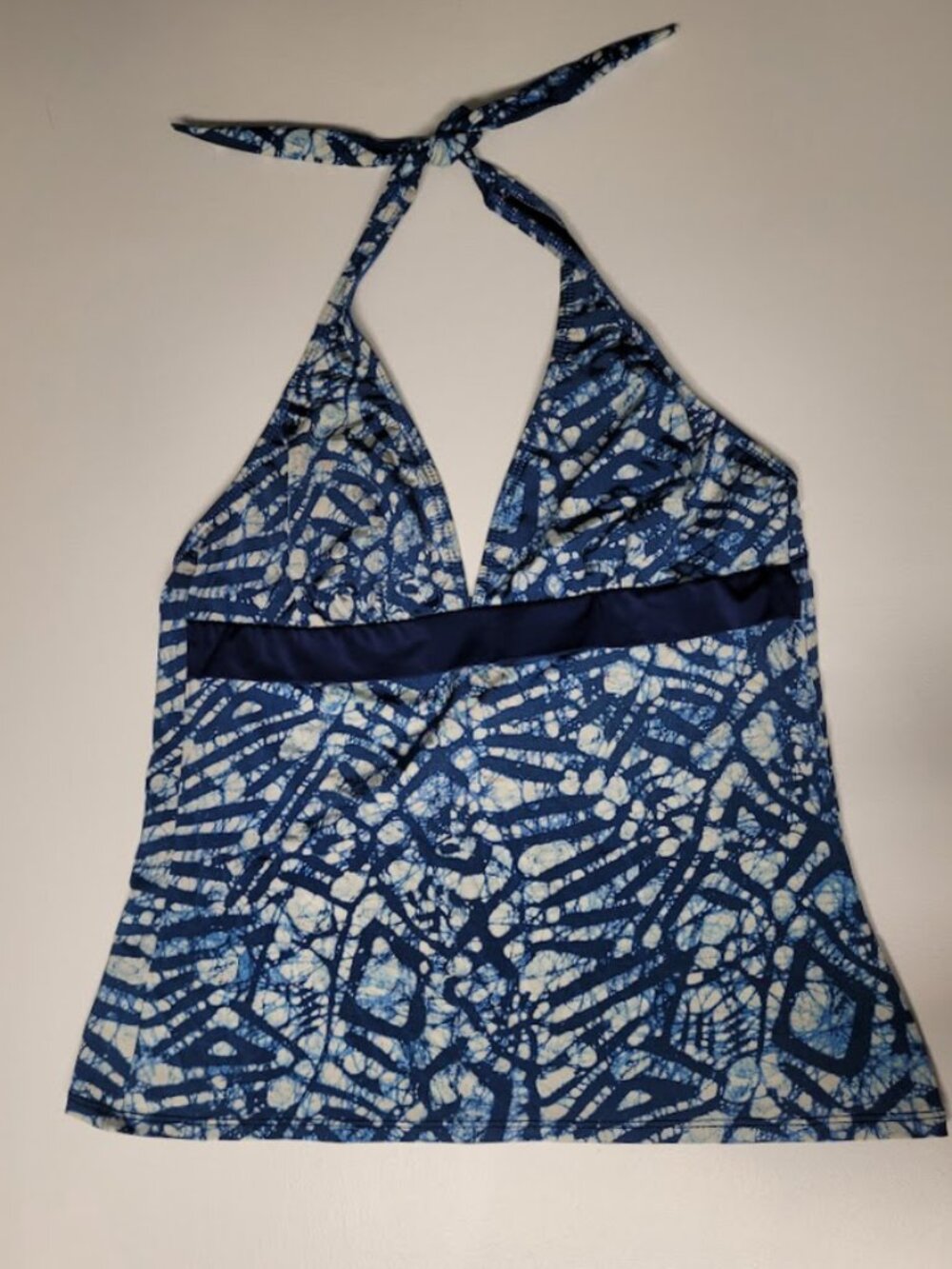 Dippin’ Daisy’s Tankini Top Open Back Tie Neck Swimwear USA Made Fits L-Blues/wh
